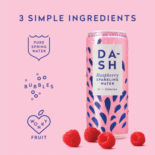 Dash Water Sparkling Water Raspberry 330ml Can PK12