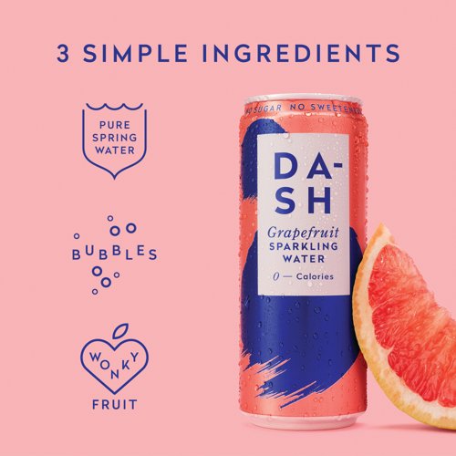 Dash Water Sparkling Water Grapefruit 330ml Cans PK12