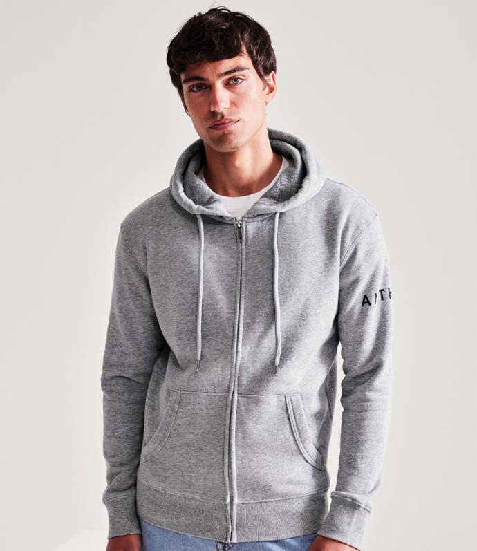 Anthem AM002 Full Zip Hoodie in Grey Marl | Slim Fit, Organic Zip Hoodie for Print or Embroidery