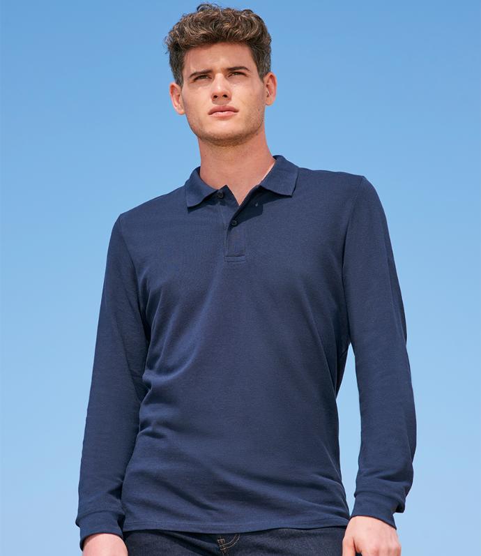 OL'S 02087 Long Sleeve Polo Shirt in French Navy | Classic Fit, Cotton Piqué Polo for Print or Embroidery