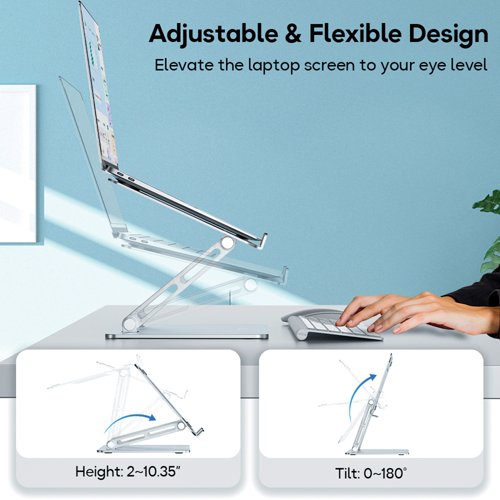Contour Ergonomics Adjustable Aluminium Laptop Stand Silver