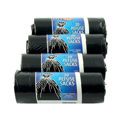 Safewrap Black Refuse Sacks 92L PK4 x 20