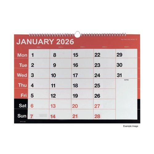 Q-Connect A3 Wirobound Month to View Wall Calendar 2026