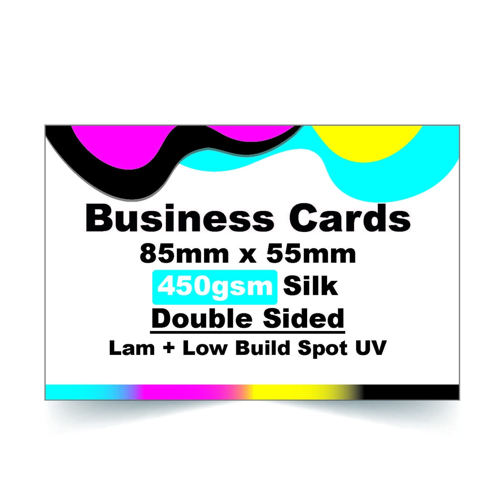 Business Cards, Double Sided, 450gsm Silk, Gloss/Matt Lam + Low Build Spot UV