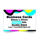Business Cards, Double Sided, 450gsm Silk, Gloss/Matt Lam + Low Build Spot UV