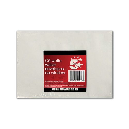 5 Star C5 Peel & Seal 80gsm White Plain Envelope PK25