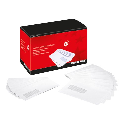 5 Star C5 Window Mailing Machine Envelope Gummed White PK500