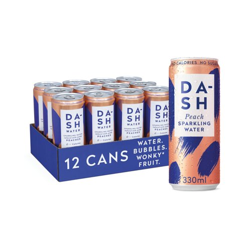 Dash Water Sparkling Water Peach 330ml Cans PK12