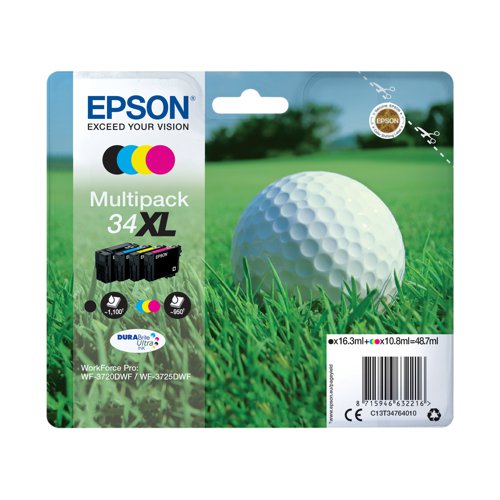 Epson 34XL Genuine Durabrite Ultra Ink Cartridges High Yield Golf Ball Yield