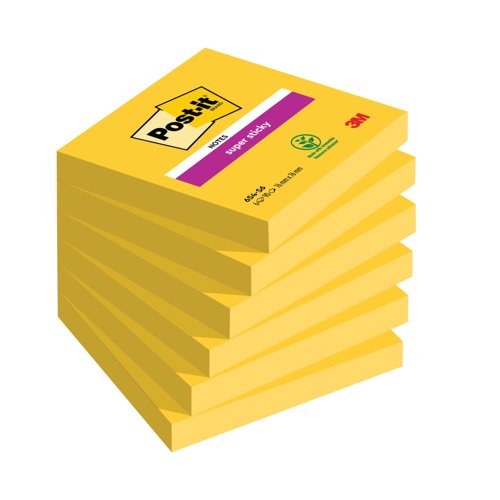[3M93191] Post-it Notes Super Sticky 76x76mm Ultra Yellow 90 Sheets PK-6