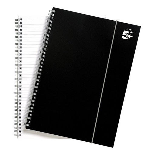 [FS930300] 5 Star A4 Wirebound Notebook Ruled 160page Polypropylene Black PK6